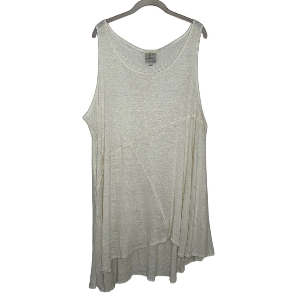 Spirit House Women's Ivory 100% Linen Boho Sleeveless Tunic Tank Top Size XL